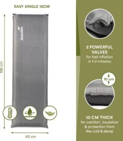 Skandika Easy Single Zelfopblaasbaar Slaapmat – Slaapmat – Slaapmat Zelfopblazend – Logeerbed – Polyester, PVC - Premium Zelfopblazend Luchtbed, Antislip-materiaal, Ideaal Voor Camping – Outdoor, Camping – Kamperen – 196 X 60 X 10 Cm – 3.2kg - Grijs -Bo-Camp Winkel 1049x1200 5