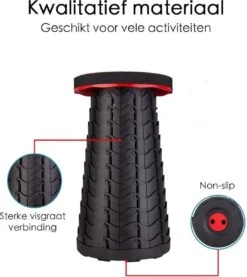 Kampeerkruk - Uitschuifbare Kruk - Rood/Zwart- Tot 120 Kg - Travel Stool - Opvouwbare Campingkruk - Inklapbaar Krukje - Telescopische Kruk - Camping - Outdoor -Bo-Camp Winkel 1069x1200