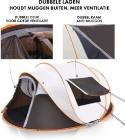 Fly Lab Luxe Pop Up Tent - Kampeer Tent - Grijs/Oranje - 4 Persoons -Bo-Camp Winkel 1072x1200