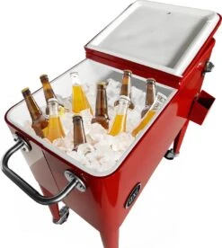 AXI Retro Cooler Rood - Koeler Met Wielen - 76L Inhoud - Koelbox Met Aftapkraan -Bo-Camp Winkel 1075x1200