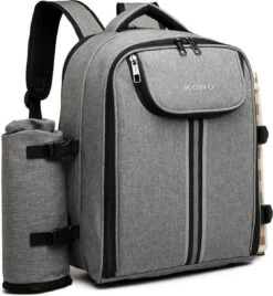 Kono Koeltas - Koelrugzak - Picknick - Picknicktas Met Flessenhouder - Koelrugtas Met Picknickkleed - Grijs (E6915 GY) -Bo-Camp Winkel 1108x1200 2