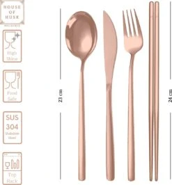 House Of Husk Reisbestek - Reis Bestekset - Chopsticks - Metalen Rietjes Met Borstel - Lepel - Vaatwasserbestendig - RVS - 7 Delig - Rose Goud -Bo-Camp Winkel 1115x1200 2