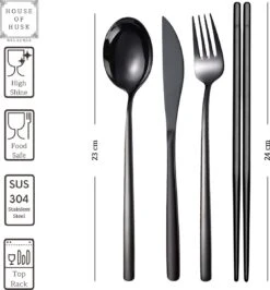 House Of Husk Reisbestek - Reis Bestekset - Chopsticks - Metalen Rietjes Met Borstel - Lepel - Vaatwasserbestendig - RVS - 7 Delig - Zwart -Bo-Camp Winkel 1115x1200 3