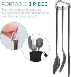 Navaris Campingbestek Van Titanium - Set Met Vork, Mes En Lepel - Bestekset Voor Onderweg En Op Reis - Inclusief Karabijnhaak En Bewaarzakje -Bo-Camp Winkel 1115x1200 4