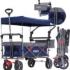 AREBOS Premium Steekwagen Met Dak Opvouwbare Tuinkar Handkar Bolderkar Blauw / Grijs