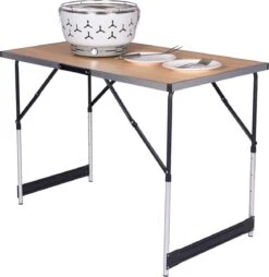 Kamyra® Campingtafel Inklapbaar - Kampeertafel, Partytafel - Opvouwbaar, Lichtgewicht & In Hoogte Verstelbaar - Aluminium/Hout -Bo-Camp Winkel 1169x1200