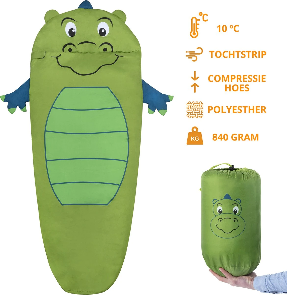 Dutch Mountains Kinderslaapzak Nijlpaard - 170 X 70cm Polyester - Zacht Lichtgewicht – Opberghoes 1 Dutch Mountains Kinderslaapzak Nijlpaard - 170 X 70cm Polyester - Zacht Lichtgewicht – Opberghoes