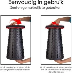 Kampeerkruk - Uitschuifbare Kruk - Rood/Zwart- Tot 120 Kg - Travel Stool - Opvouwbare Campingkruk - Inklapbaar Krukje - Telescopische Kruk - Camping - Outdoor -Bo-Camp Winkel 1175x1200
