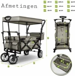 Wildebeest Bolderkar Opvouwbaar Grijs - Bolderwagen Met Kinder Zitje - Bolderkarren - Handkar Grijs - Opvouwbaar Transportwagen - Transportkar - Handkar Tuin Trolley Met Dak Transport Trolley XXL -Bo-Camp Winkel 1175x1200 4