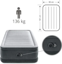 Intex Luchtbed - 1-Persoons - 99 X 191 X 46 Cm - Grijs - Met Ingebouwde Pomp, Hoeslaken Wit En Reparatieset -Bo-Camp Winkel 1177x1200 5