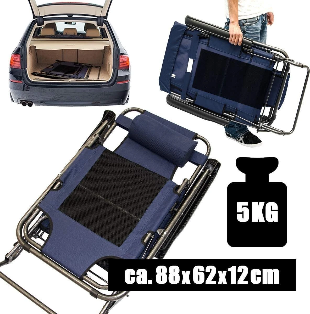 Ligstoel 155x60cm - Opvouwbaar Campingstoel Ligbed Strandstoel Tuinstoel Vouwligstoel Blauw 3 Ligstoel 155x60cm - Opvouwbaar Campingstoel Ligbed Strandstoel Tuinstoel Vouwligstoel Blauw - Afbeelding 3