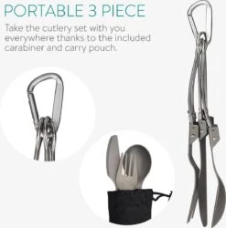 Navaris Campingbestek Van Titanium - Set Met Vork, Mes En Lepel - Inklapbaar - Bestekset Voor Onderweg - Inclusief Karabijnhaak En Bewaarzakje -Bo-Camp Winkel 1184x1200 4