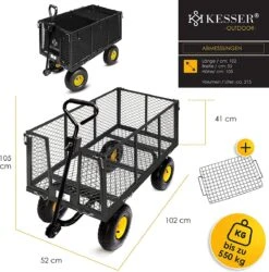Exxen KESSER® Bolderkar, 550 Kg Belastbaar, Tuinwagen, Transportwagen, Tuinwagen, Uitneembaar Zeil, Gereedschapswagen, Handwagen, Veelzijdig Inzetbaar, Zwart -Bo-Camp Winkel 1185x1200 6