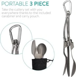 Navaris Campingbestek Van Titanium - Set Met Vork, Mes En Lepel - Inklapbaar - Bestekset Voor Onderweg - Inclusief Karabijnhaak En Bewaarzakje -Bo-Camp Winkel 1185x1200 8