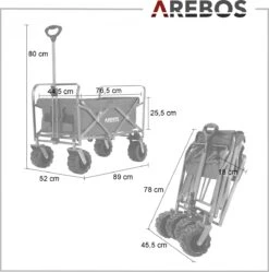 AREBOS Handkar | Transportwagen | Apparatuurwagen | Opvouwbaar | Blauw -Bo-Camp Winkel 1188x1200 3