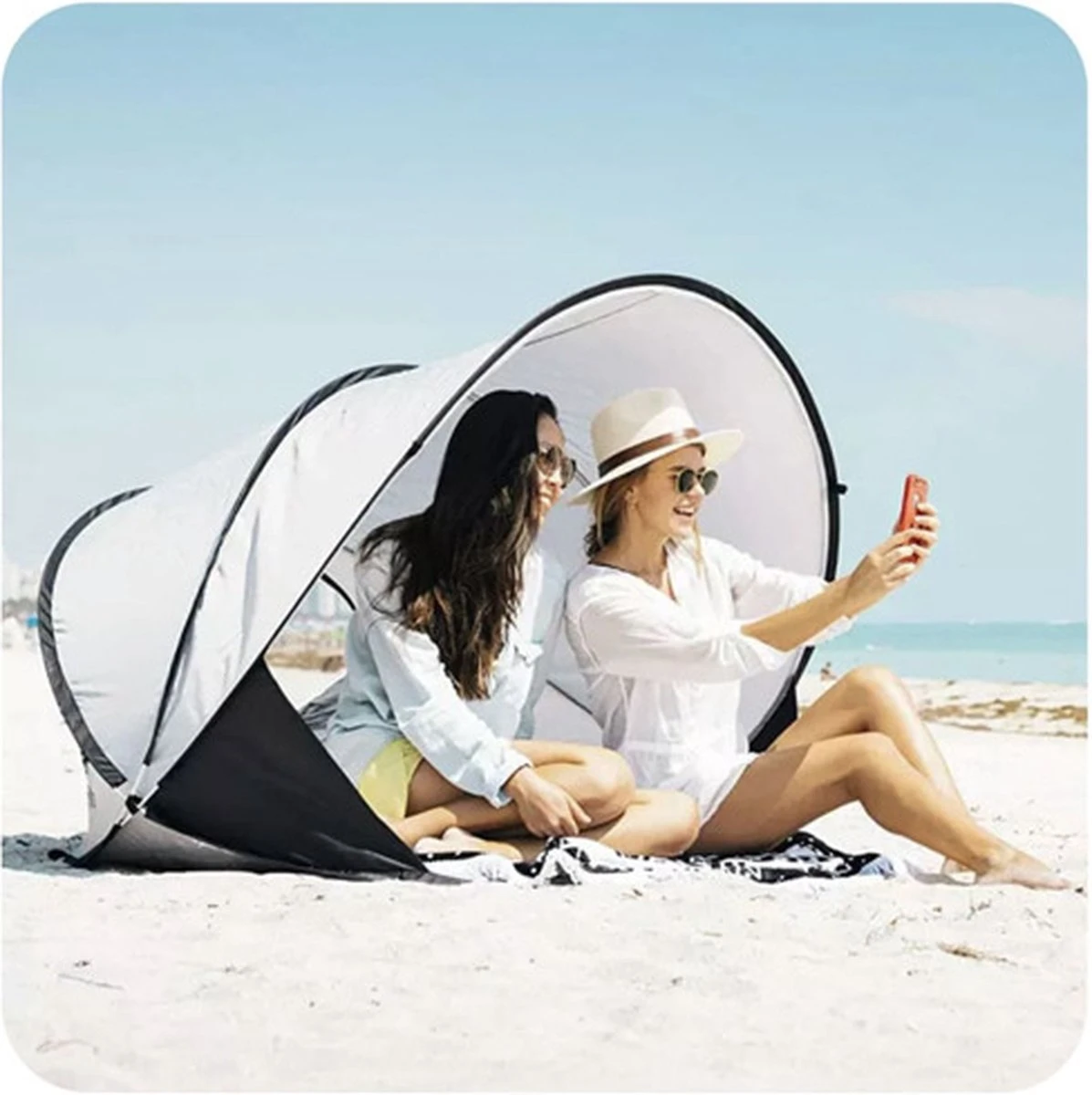 Deryan Luxe Pop Up Strandtent XXL - Anti-UV 50+ - Zilver 3 Deryan Luxe Pop Up Strandtent XXL - Anti-UV 50+ - Zilver - Afbeelding 3