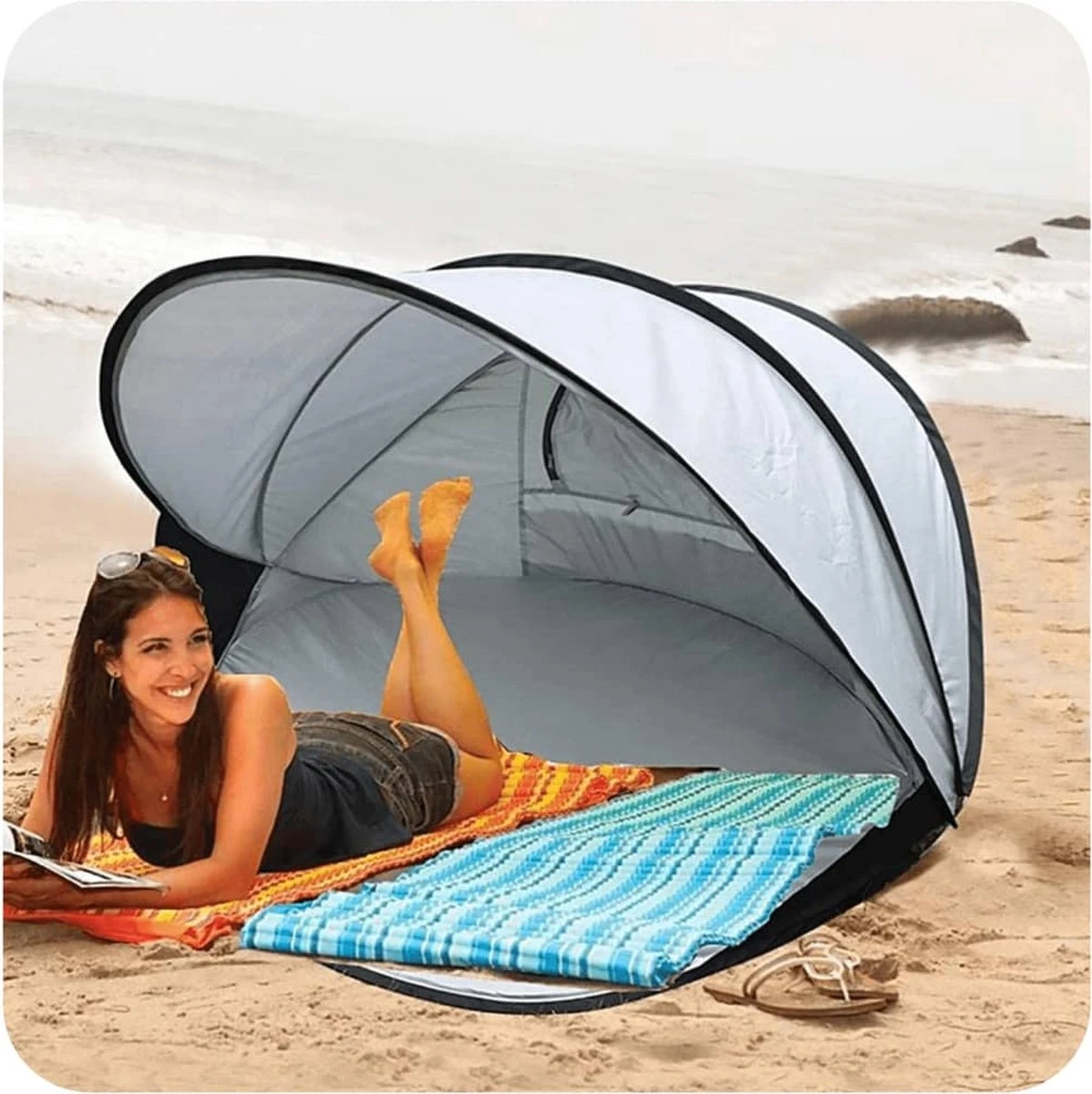 Deryan Luxe Pop Up Strandtent XXL - Anti-UV 50+ - Zilver 9 Deryan Luxe Pop Up Strandtent XXL - Anti-UV 50+ - Zilver - Afbeelding 9