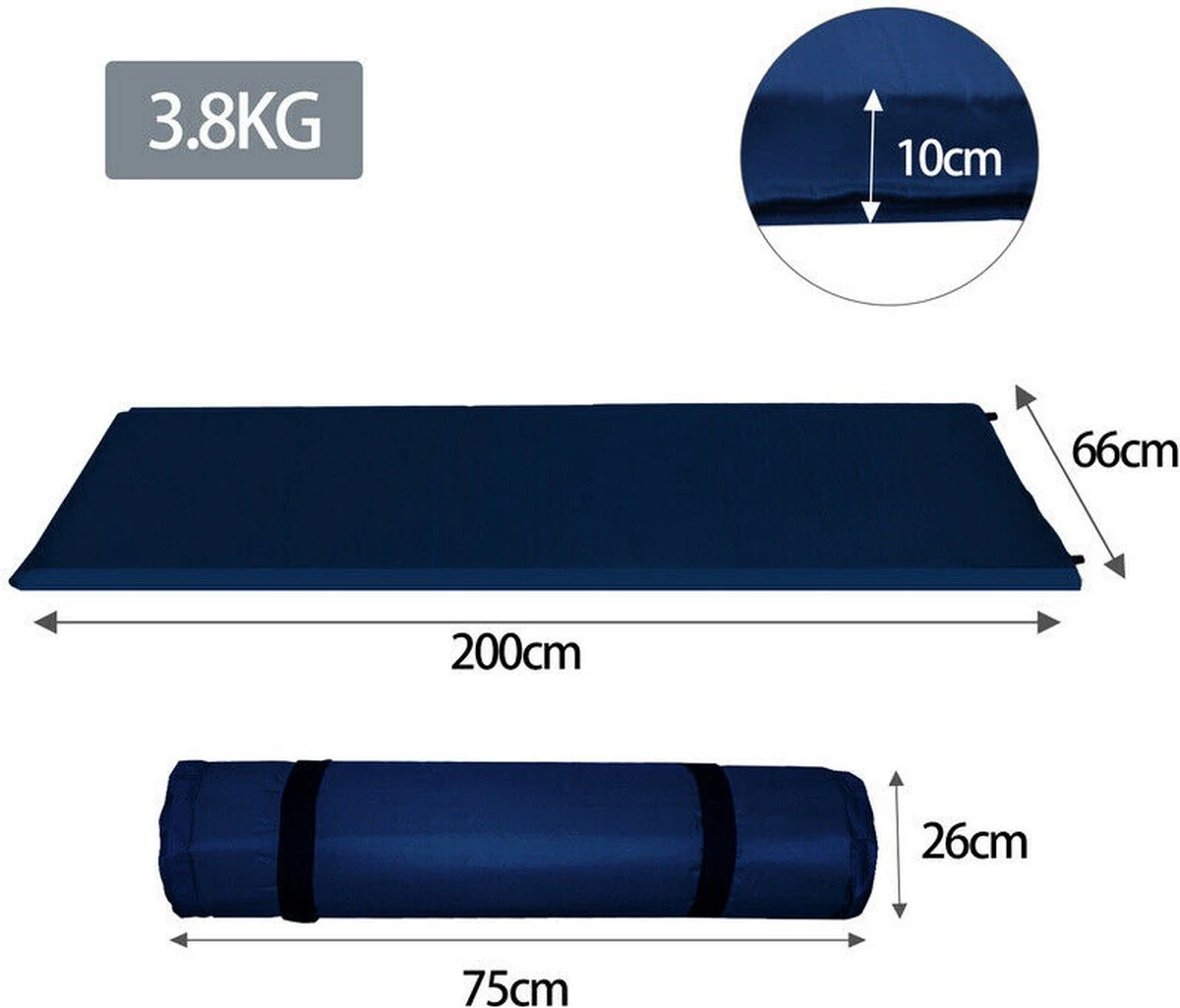 HikeMeister- Slaapmat - 200x 66 X 10 Cm - Zelfopblazend - 1 Persoons - Blauw 2 HikeMeister- Slaapmat - 200x 66 X 10 Cm - Zelfopblazend - 1 Persoons - Blauw - Afbeelding 2
