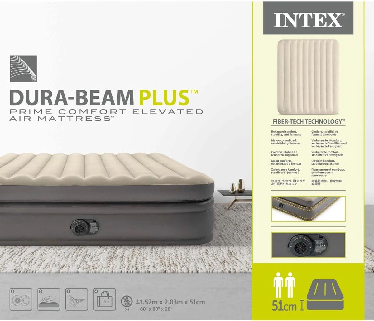Intex Prime Comfort - Luchtbed - 2-Persoons - 152x203x51 Cm (BxLxH) - Grijs - Met Ingebouwde Motorpomp 6 Intex Prime Comfort - Luchtbed - 2-Persoons - 152x203x51 Cm (BxLxH) - Grijs - Met Ingebouwde Motorpomp - Afbeelding 6