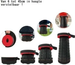 Kampeerkruk - Uitschuifbare Kruk - Rood/Zwart- Tot 120 Kg - Travel Stool - Opvouwbare Campingkruk - Inklapbaar Krukje - Telescopische Kruk - Camping - Outdoor -Bo-Camp Winkel 1200x1051