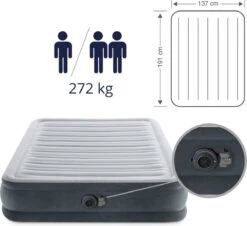 Intex Luchtbed - Twijfelaar - 137 X 191 X 33 Cm - Grijs - Met Ingebouwde Pomp, Hoeslaken Antraciet En Reparatieset -Bo-Camp Winkel 1200x1100 6