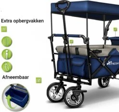 Tresko- Bolderkar, Grijs, Opvouwbaar, Met Dakje, Geschikt Tot 80 Kg - Bolderwagen - Kinderenvervoer - Bolderkarren - Tuinkar - Kinderwagen -Bo-Camp Winkel 1200x1124 2