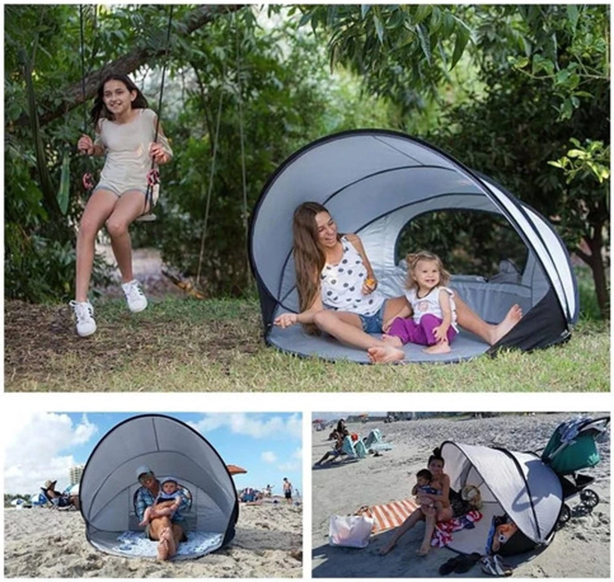 Deryan Luxe Pop Up Strandtent XXL - Anti-UV 50+ - Zilver 10 Deryan Luxe Pop Up Strandtent XXL - Anti-UV 50+ - Zilver - Afbeelding 10