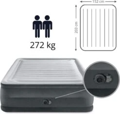 Intex Luchtbed - 2-Persoons - 152 X 203 X 33 Cm - Grijs - Met Ingebouwde Pomp, Hoeslaken Wit En Reparatieset -Bo-Camp Winkel 1200x1138 3