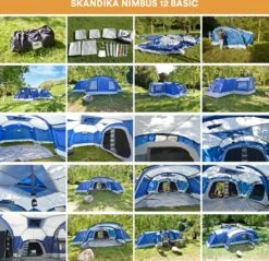 Skandika Nimbus Sleeper 12 Tent – Koepeltenten – 12 Persoons Familietent - Campingtent – Muggengaas – Sleeper Technology (3 Extra Donkere Slaapcabines) – 760 X 630 X 215 Cm (LxBxH) – 5000 Mm Waterkolom – Camping, Tuin – Kamperen – Blauw/wit -Bo-Camp Winkel 1200x1162 5