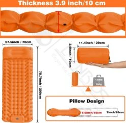 LVNRIDS Isomat, Zelfopblazend, Ultralicht, Luchtmatras, Camping, Zelfopblaasbaar, Opblaasbaar Matras, 3,9 Inch Dik, Met Voetperspomp En Kussen, Voor Camping, Reizen, Outdoor, Wandelen, Strand, Oranje -Bo-Camp Winkel 1200x1171 16
