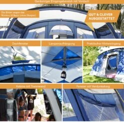 Skandika Nimbus Sleeper 12 Tent – Koepeltenten – 12 Persoons Familietent - Campingtent – Muggengaas – Sleeper Technology (3 Extra Donkere Slaapcabines) – 760 X 630 X 215 Cm (LxBxH) – 5000 Mm Waterkolom – Camping, Tuin – Kamperen – Blauw/wit -Bo-Camp Winkel 1200x1182 12