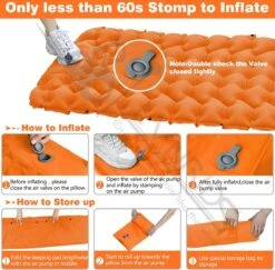 LVNRIDS Isomat, Zelfopblazend, Ultralicht, Luchtmatras, Camping, Zelfopblaasbaar, Opblaasbaar Matras, 3,9 Inch Dik, Met Voetperspomp En Kussen, Voor Camping, Reizen, Outdoor, Wandelen, Strand, Oranje -Bo-Camp Winkel 1200x1182 18
