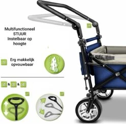 Tresko- Bolderkar, Grijs, Opvouwbaar, Met Dakje, Geschikt Tot 80 Kg - Bolderwagen - Kinderenvervoer - Bolderkarren - Tuinkar - Kinderwagen -Bo-Camp Winkel 1200x1182 5
