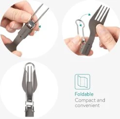 Navaris Campingbestek Van Titanium - Set Met Vork, Mes En Lepel - Inklapbaar - Bestekset Voor Onderweg - Inclusief Karabijnhaak En Bewaarzakje -Bo-Camp Winkel 1200x1188 5