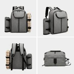 Kono Koeltas - Koelrugzak - Picknick - Picknicktas Met Flessenhouder - Koelrugtas Met Picknickkleed - Grijs (E6915 GY) -Bo-Camp Winkel 1200x1191 7