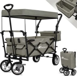 Tresko- Bolderkar, Grijs, Opvouwbaar, Met Dakje, Geschikt Tot 80 Kg - Bolderwagen - Kinderenvervoer - Bolderkarren - Tuinkar - Kinderwagen -Bo-Camp Winkel 1200x1192 2
