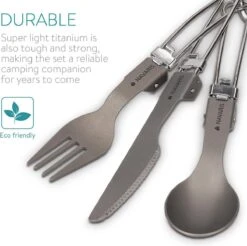 Navaris Campingbestek Van Titanium - Set Met Vork, Mes En Lepel - Inklapbaar - Bestekset Voor Onderweg - Inclusief Karabijnhaak En Bewaarzakje -Bo-Camp Winkel 1200x1195 6