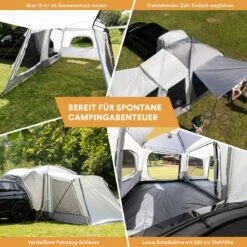 Skandika Pitea XL CROSS Tent – Koepeltenten - Autotent – Campingtent Voor SUV, Caddy, Auto, CUV - Voor Max. 4 Personen – Vrijstaand – Met/zonder Slaapcabine – Max. Stahoogte 230 Cm – 3000mm Waterkolom - 475 X 290 X 230 Cm (LxBxH) – Kamperen - Grijs -Bo-Camp Winkel 1200x1200 1005