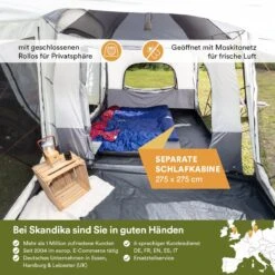 Skandika Pitea XL CROSS Tent – Koepeltenten - Autotent – Campingtent Voor SUV, Caddy, Auto, CUV - Voor Max. 4 Personen – Vrijstaand – Met/zonder Slaapcabine – Max. Stahoogte 230 Cm – 3000mm Waterkolom - 475 X 290 X 230 Cm (LxBxH) – Kamperen - Grijs -Bo-Camp Winkel 1200x1200 1006