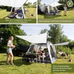 Skandika Pitea XL CROSS Tent – Koepeltenten - Autotent – Campingtent Voor SUV, Caddy, Auto, CUV - Voor Max. 4 Personen – Vrijstaand – Met/zonder Slaapcabine – Max. Stahoogte 230 Cm – 3000mm Waterkolom - 475 X 290 X 230 Cm (LxBxH) – Kamperen - Grijs -Bo-Camp Winkel 1200x1200 1009