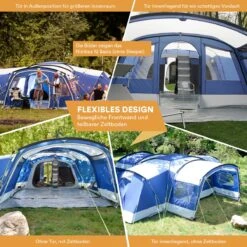 Skandika Nimbus Sleeper 12 Tent – Koepeltenten – 12 Persoons Familietent - Campingtent – Muggengaas – Sleeper Technology (3 Extra Donkere Slaapcabines) – 760 X 630 X 215 Cm (LxBxH) – 5000 Mm Waterkolom – Camping, Tuin – Kamperen – Blauw/wit -Bo-Camp Winkel 1200x1200 1018