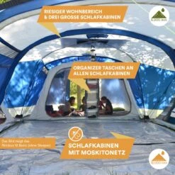 Skandika Nimbus Sleeper 12 Tent – Koepeltenten – 12 Persoons Familietent - Campingtent – Muggengaas – Sleeper Technology (3 Extra Donkere Slaapcabines) – 760 X 630 X 215 Cm (LxBxH) – 5000 Mm Waterkolom – Camping, Tuin – Kamperen – Blauw/wit -Bo-Camp Winkel 1200x1200 1019