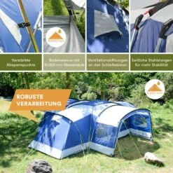 Skandika Nimbus Sleeper 12 Tent – Koepeltenten – 12 Persoons Familietent - Campingtent – Muggengaas – Sleeper Technology (3 Extra Donkere Slaapcabines) – 760 X 630 X 215 Cm (LxBxH) – 5000 Mm Waterkolom – Camping, Tuin – Kamperen – Blauw/wit -Bo-Camp Winkel 1200x1200 1020