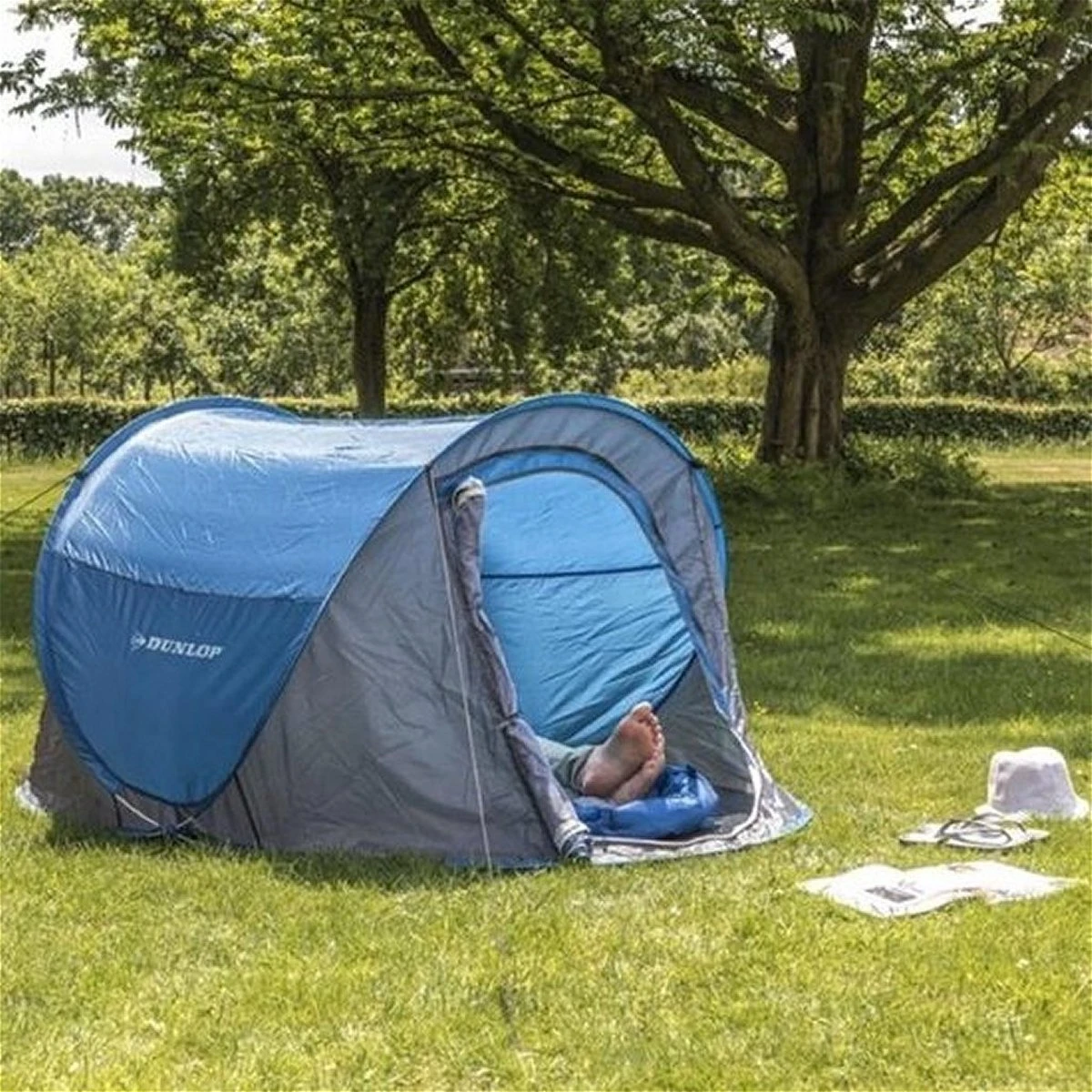 Dunlop Pop Up Tent 220 X 120 X 90 Cm - Grijs/ Blauw - 1 Persoons 3 Dunlop Pop Up Tent 220 X 120 X 90 Cm - Grijs/ Blauw - 1 Persoons - Afbeelding 3