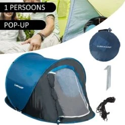 Dunlop Pop Up Tent 220 X 120 X 90 Cm - Grijs/ Blauw - 1 Persoons 14 Dunlop Pop Up Tent 220 X 120 X 90 Cm - Grijs/ Blauw - 1 Persoons -Bo-Camp Winkel 1200x1200 1024