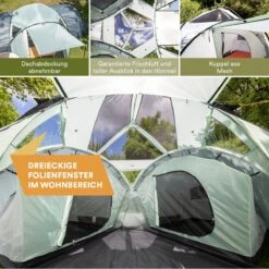Skandika Bern 4 Koepeltent - Koepeltent - Tenten - 4 Persoons Kampeertent Met Panoramisch Dakraam, 2 Slaapcabines, Grondzeil, 210 Cm Stahoogte, Waterdicht, 4000 Mm Waterkolom - Grote Outdoor Familie Tent, Kampeertent - Grijs -Bo-Camp Winkel 1200x1200 1050