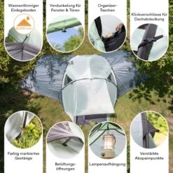 Skandika Bern 4 Koepeltent - Koepeltent - Tenten - 4 Persoons Kampeertent Met Panoramisch Dakraam, 2 Slaapcabines, Grondzeil, 210 Cm Stahoogte, Waterdicht, 4000 Mm Waterkolom - Grote Outdoor Familie Tent, Kampeertent - Grijs -Bo-Camp Winkel 1200x1200 1052