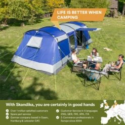 Skandika Montana 8 Tent – Tunneltenten – 8 Persoons Tent – Campingtent – 200 Cm Stahoogte – 2-4 Slaapcabines - Muggengaas – Familietent – 4 Ingangen – 700 X 310 X 200 Cm (L X B X H) - 5000 Mm Waterkolom – Outdoor, Camping – Kamperen – Blauw -Bo-Camp Winkel 1200x1200 1093