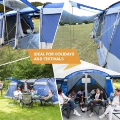 Skandika Montana 8 Tent – Tunneltenten – 8 Persoons Tent – Campingtent – 200 Cm Stahoogte – 2-4 Slaapcabines - Muggengaas – Familietent – 4 Ingangen – 700 X 310 X 200 Cm (L X B X H) - 5000 Mm Waterkolom – Outdoor, Camping – Kamperen – Blauw -Bo-Camp Winkel 1200x1200 1097