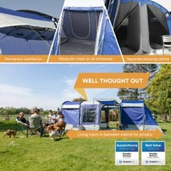 Skandika Montana 8 Tent – Tunneltenten – 8 Persoons Tent – Campingtent – 200 Cm Stahoogte – 2-4 Slaapcabines - Muggengaas – Familietent – 4 Ingangen – 700 X 310 X 200 Cm (L X B X H) - 5000 Mm Waterkolom – Outdoor, Camping – Kamperen – Blauw -Bo-Camp Winkel 1200x1200 1098